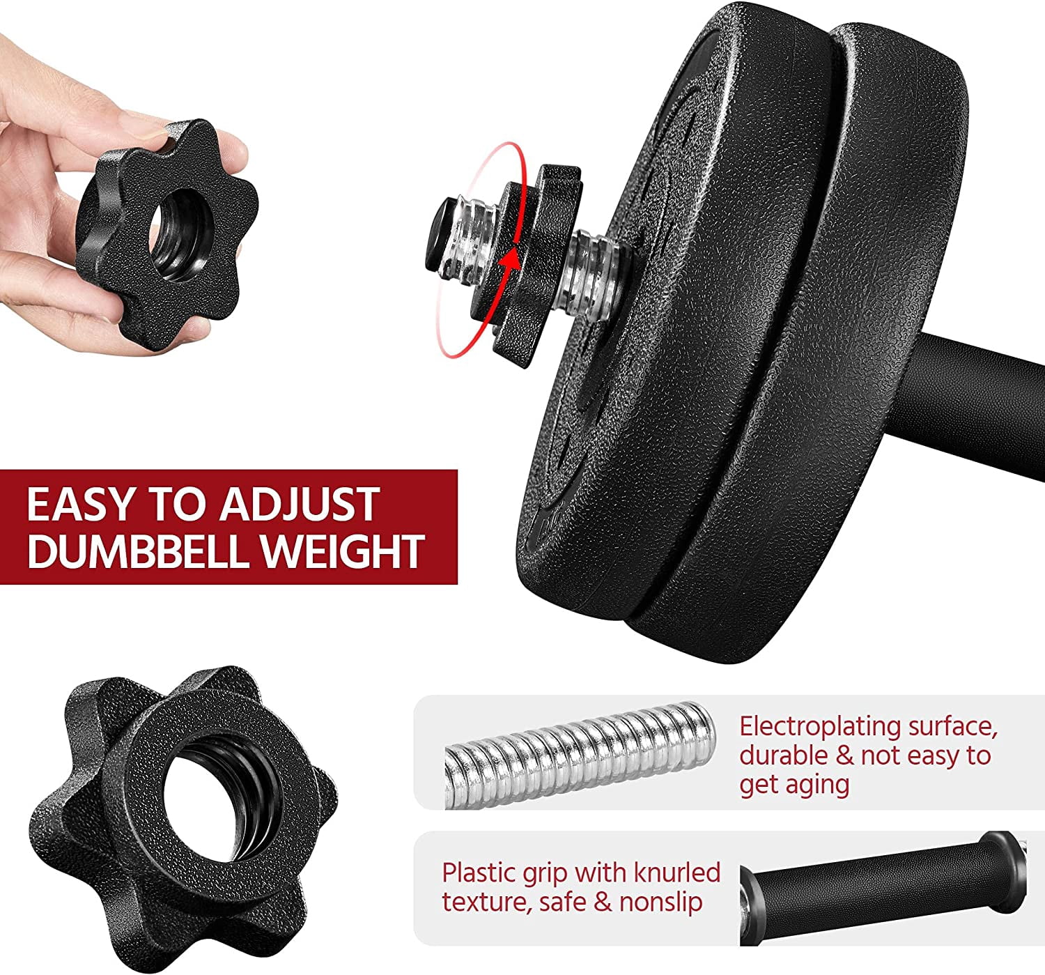 Librala Adjustable Dumbbells Weight Set Dumbbell Weights Exercise & Fitness Equipment w/ 4 Spinlock Collars for Women & Men Home Gym Strength Training 44 pounds
