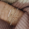 thumbnail image 1 of 6 PACK Boho Gold Chain Bracelets Set for Women, Multiple Layered Stackable Open Cuff Wrap Bangle Adjustable Link Italian Cuban Jewelry for Women Gift, 1 of 8