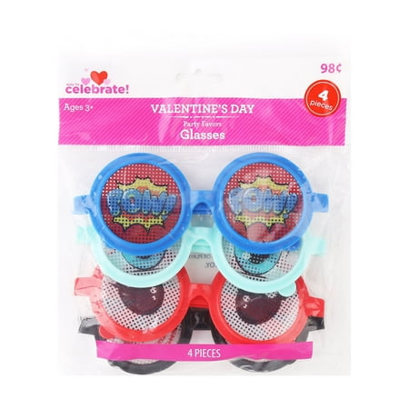 Way To Celebrate Valentine's Day Party Favors, Glasses, 4 Count