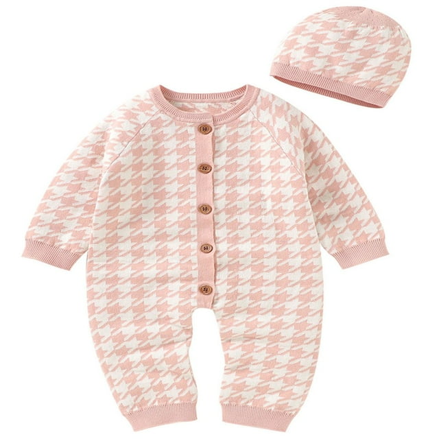 2PCS Newborn Infant Baby Boy Girl Button-Down Long Sleeve Neck Romper Blue 6-12 Months