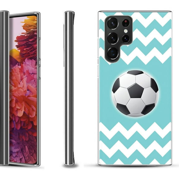 Slim-Fit Fashion Gel Phone Case for Samsung Galaxy S22 Ultra 5G, by OneToughShield ® - Chevron/Soccer