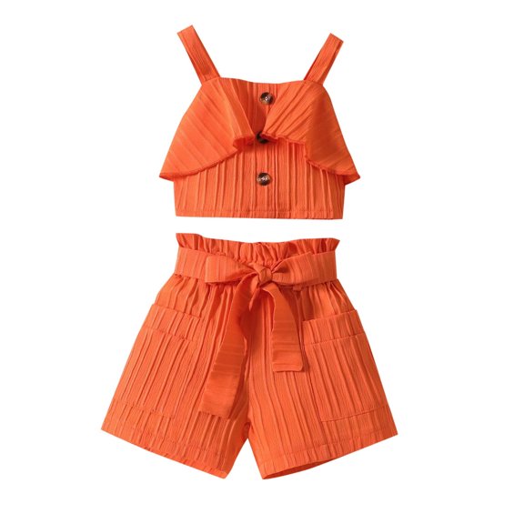 HUANBAI Toddler Girl's Ribbed Knit Button Front Camisole Crop Tops And Track Shorts 2 Sets Summer Outfit Outfits for Girls 2-3 Years