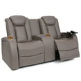 thumbnail image 3 of Seatcraft Republic Italian Leather Home Theater Furniture, Living Room, Power Headrest, Power Recline Sofa with Fold-Down Table & Loveseat with Storage Console, Gray, 3 of 11