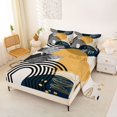 thumbnail image 2 of Castle Fairy Boho Tropical Leaf Bed Sheets 4pcs for Boys, Geometric Print King Sheets for Bedroom, Navy Gold, 2 of 6
