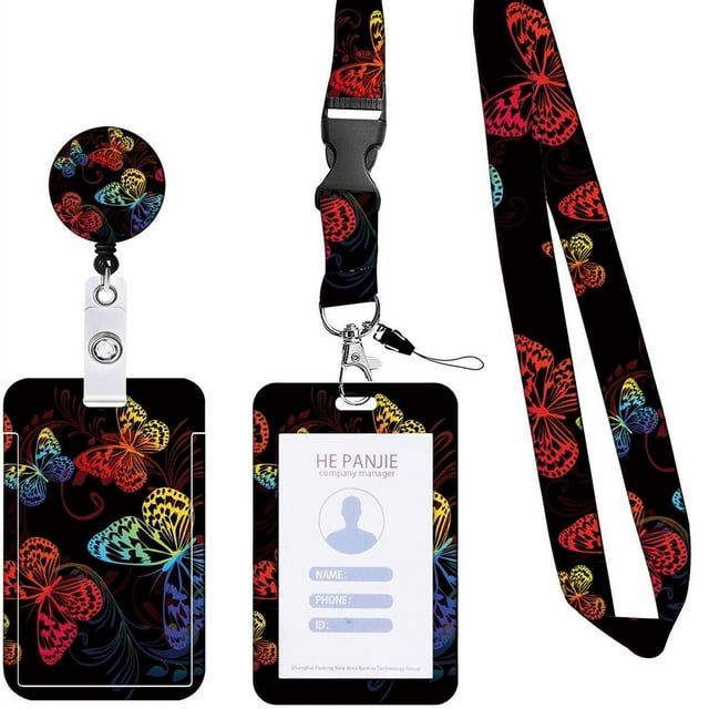 LCXmlly Card Cover 1 Set ID Badge Holder with Lanyard, Retractable Reel Clip, Convenient Flower Pattern, for Office