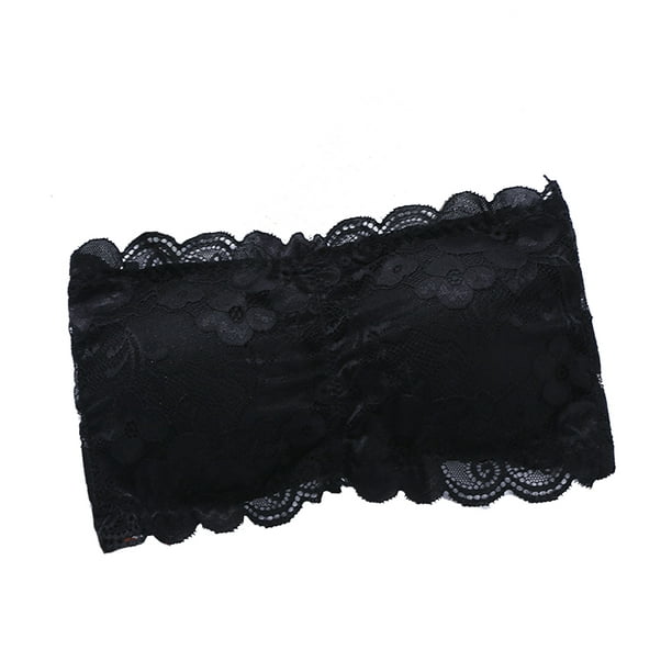 Women's One Size Strapless Lace Bandeau Bra Paded Removable Seamless  Stretch Bandeau Tube Bra (Black)