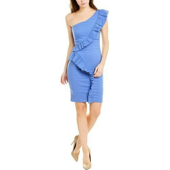Nicole Miller Artelier CATALINA BLUE Cotton Metal One Shoulder Dress, US 2