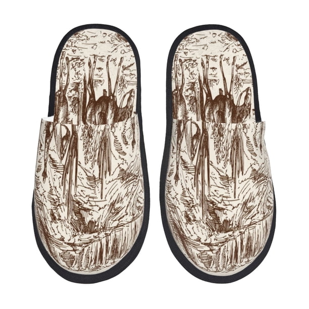 Fotbe Western Desert Cowboys2 Pantuflas Peludas para Mujer con Estampado, Zapatillas de Peluche, Zapatos de Invierno para Casa, Uso Interior y Exterior-Large