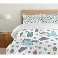 thumbnail image 4 of Ambesonne Unicorn Cat Duvet Cover Set, Girls Pattern with Hearts Stars Flowers Ice Cream Funny, Decorative 3 Piece Bedding Set with 2 Pillow Shams, Queen Size, Blue, 4 of 7