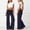 Navy, variant on Women's Fold-Over Pleated Waist Flared Yoga Pants, Solid Color High Waist Wide Leg Casual Trousers, Stretchy Soft Bootcut Pants for Fitness & Daily Wear, 8 Colors XS-XXL