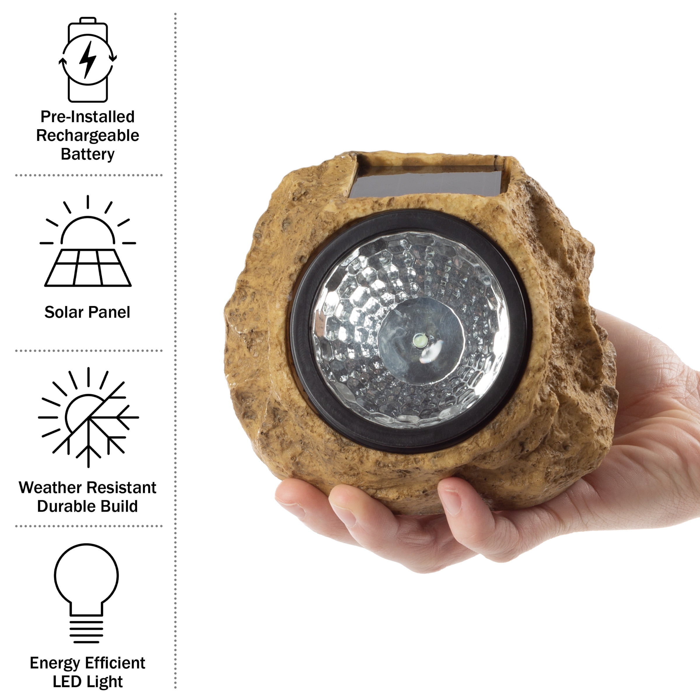 Pure Garden 4-Pack of Solar Lights - Faux-Rock Outdoor Lighting, Brown