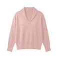 thumbnail image 4 of XIAONU Solid Shawl Collar Ribbed Knit Sweater For Women Loose Long Sleeve Daily Pullover Shirts, 4 of 5