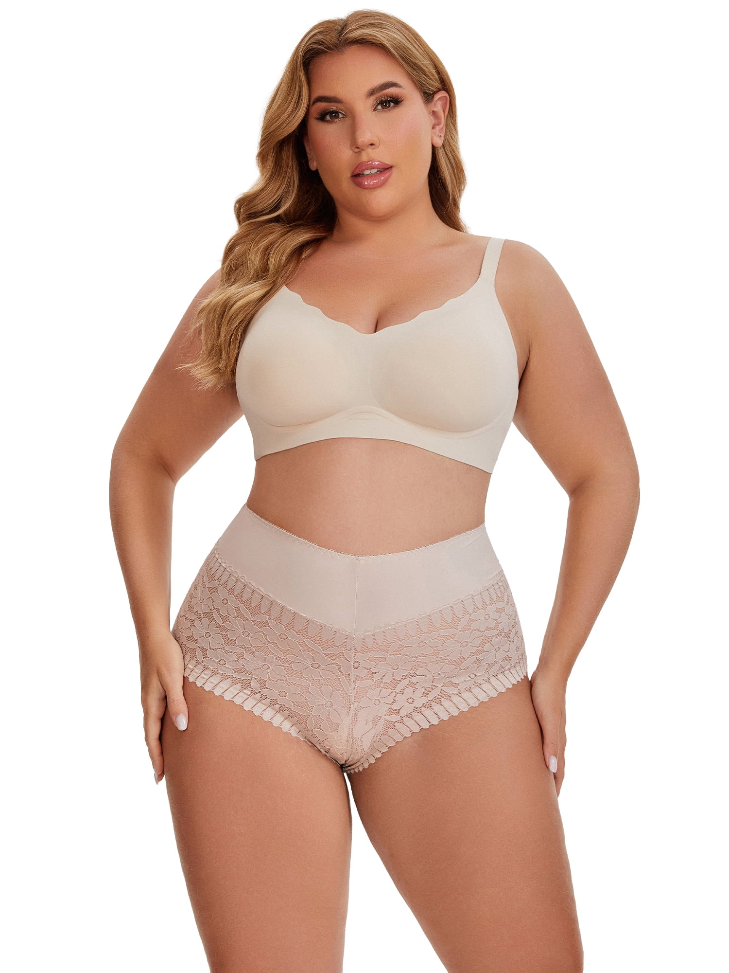 DARING DIVA Women's Sheer Lace Trim Mid Rise Briefs for Comfort and Style 3XL Beige