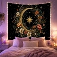thumbnail image 2 of Golden Crescent Moon and Sun in a Floral Wreath, Dreamy Celestial for Night Sky Enthusiasts, Botanical Wall Art, Birthday Gift, Tapestry Wall Hanging for Bedroom and Living Room, 2 of 7