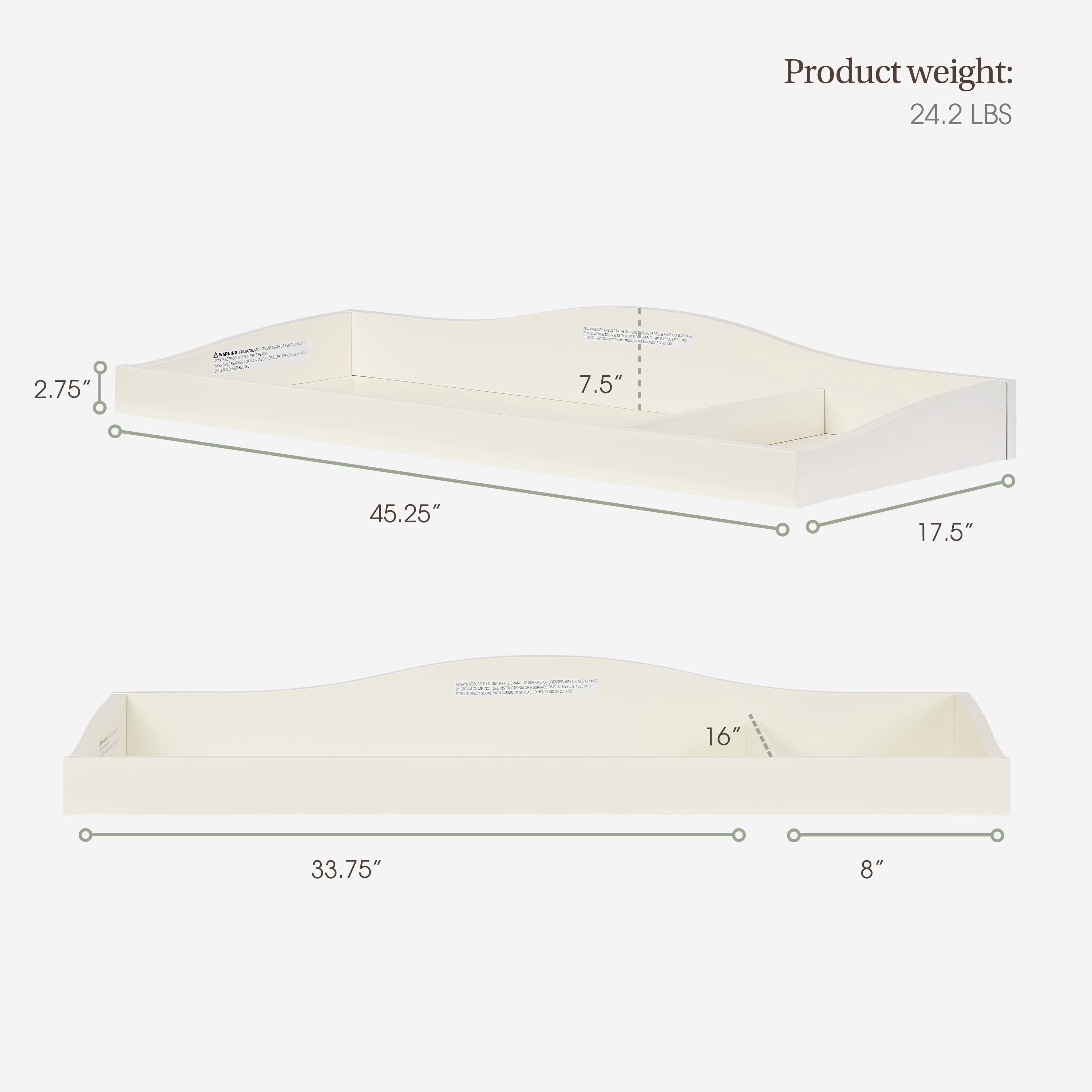 Evolur Changing Tray in Ivory Lace, Space Saver
