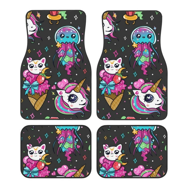Fotbe Cat Icecream Juego de 4 Tapetes para Auto con Estampado – Alfombrillas de Goma Reforzada, Diseño Antideslizante, Protección para Todo el Año – Vehículos, Autos, Camionetas y SUVs