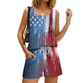 thumbnail image 4 of JULMCOMO American Flag Two Piece Sets for Women 1776 Red White Blue Patriotic Short Sets Square Neck Sleeveless Tank Top 4th of July Outfits with Pockets Sky Blue L, 4 of 8
