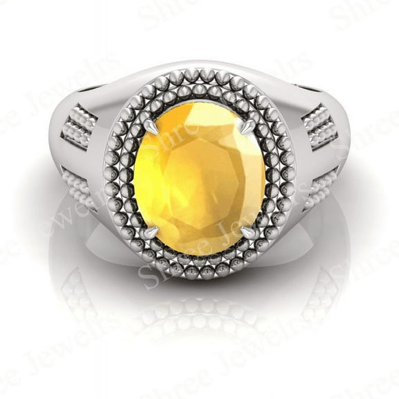 Shree Jewelrs Original Certified Natural Yellow Sapphire (Pukhraj) Ring - 2.75 Carat Certified Handcrafted Ring Jupiter Ring, PANCHDHATU Silver Plated Ring for Men and Women