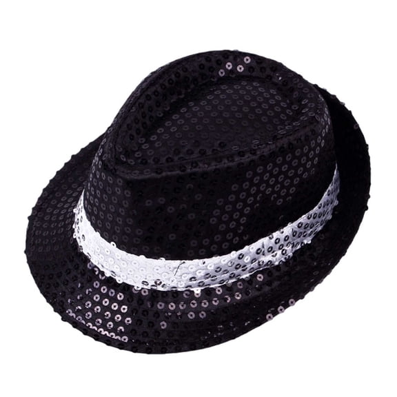 Qicasul Kids Hats Caps for Sparkly Sequin Top Hat For Kids Performance Dance Party Stage Show Costume Black One Size