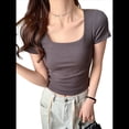 thumbnail image 1 of Camiseta Interior de Cuello Cuadrado para Mujer (2025), Corta y Hombros Rectos, Ajustada. Gris Oscuro XL, 1 of 8