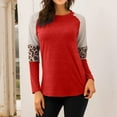 thumbnail image 2 of QLEICOM Women's Long Sleeve Tops Leopard Color Block T Shirt Casual Tunic Crew Neck Striped Shirts Plus Size Tops Loose Sweatshirt Red 5XL, US Size:18, 2 of 3