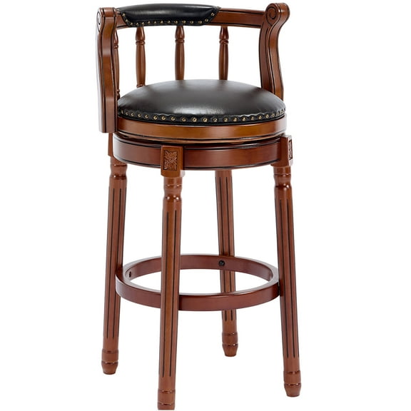 JERFIT 360 Swivel Bar Stool with Back, Black Faux Leather Upholstered Seat, Solid Wood Frame for Kitchen Island, Counter & Pub