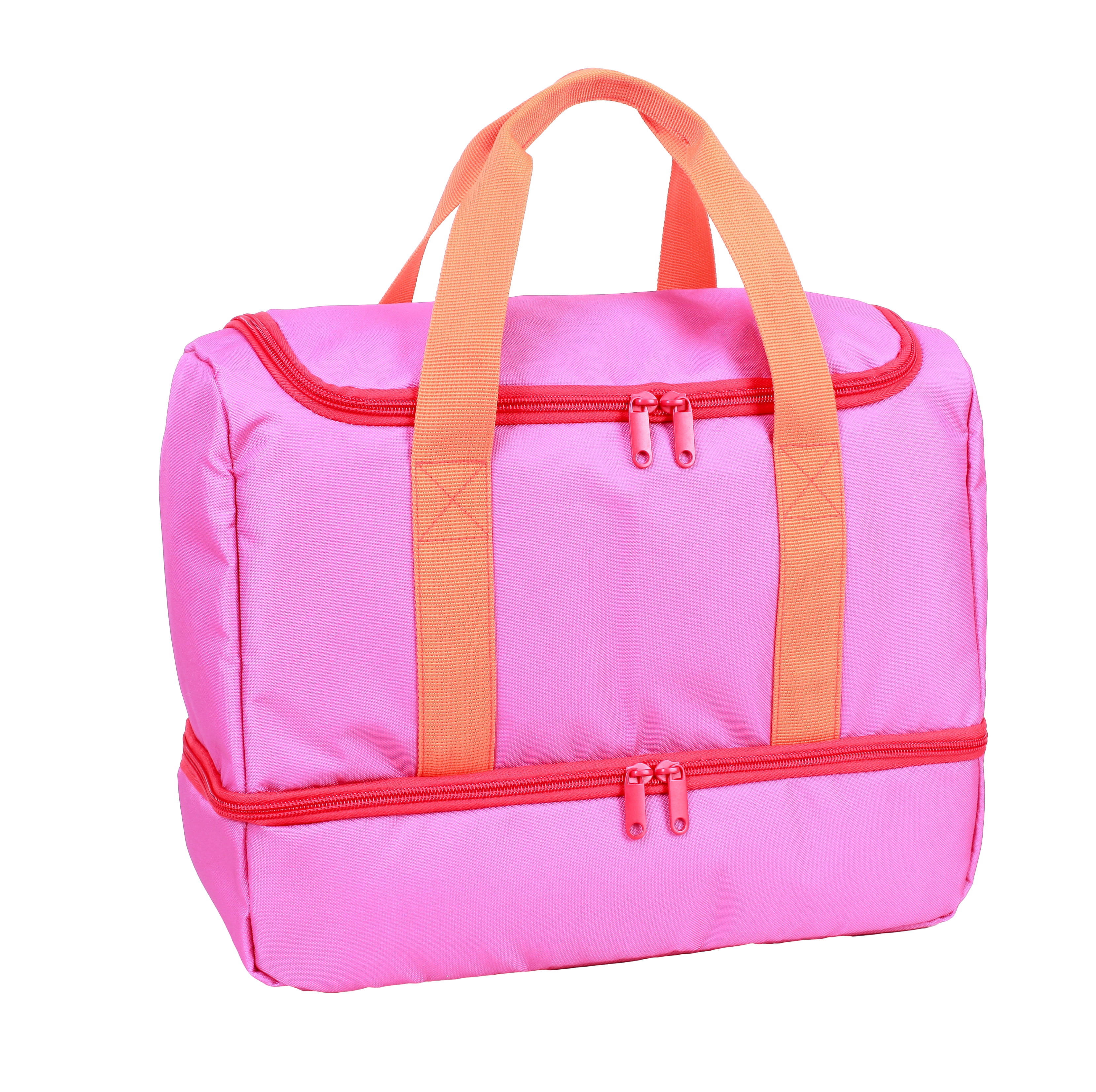 CRCKT Kids 12.5" Weekender Polyester Duffel with Drop Bottom Shoe Compartment- Red, Orange and Hot Pink, Colorblock