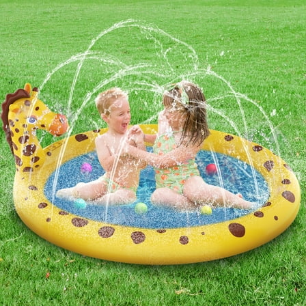 Splash Pad for Kids Ages 4-8 ,Perfect Toddler Outdoor Toy for Summer Fun, Backyard Water Play Mat for Babies Toddlers or Pet Dog, Giraffe-Themed,Yellow