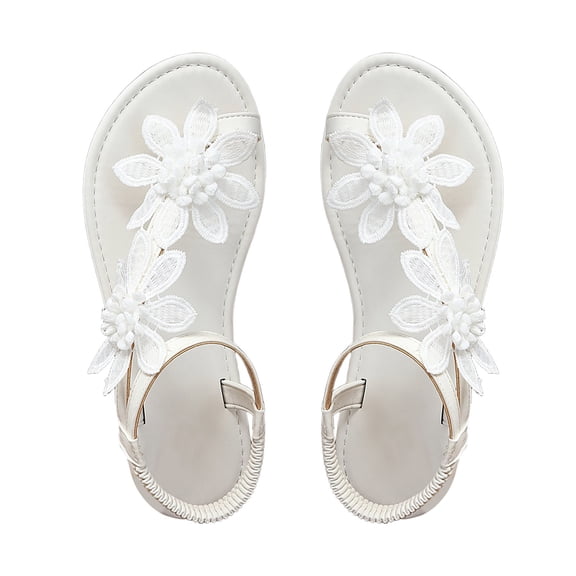 Yuanlong Womens Sandals Floral Decoration Toe Loop Sandals Walking Flat Beach Sandals Casual Dressy Shoes
