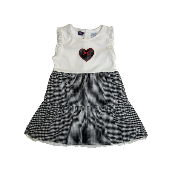 Toddler Girls Black & White Gingham Heart Patriotic Sun Dress Sundress 3T