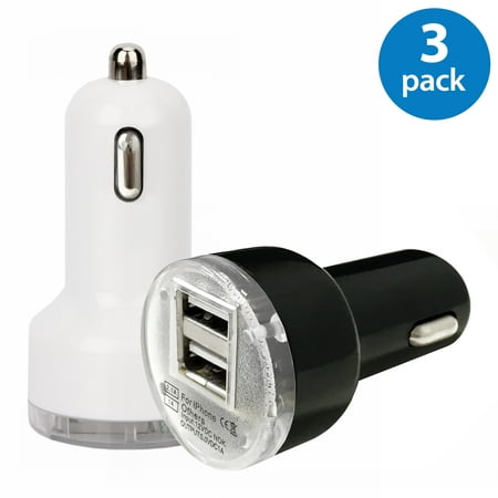 3x Afflux Dual USB Car Charger Adapter 2.1A For Apple iPhone 7 6 6S 6+ Plus 5S Samsung Galaxy S4 S5 S6 S7 Edge Note 3 4 5 Core Prime J7 J5 J3 LG V10 G5 G4 G3 Leon G Stylo K7 K8 (Best Galaxy S4 Car Charger)