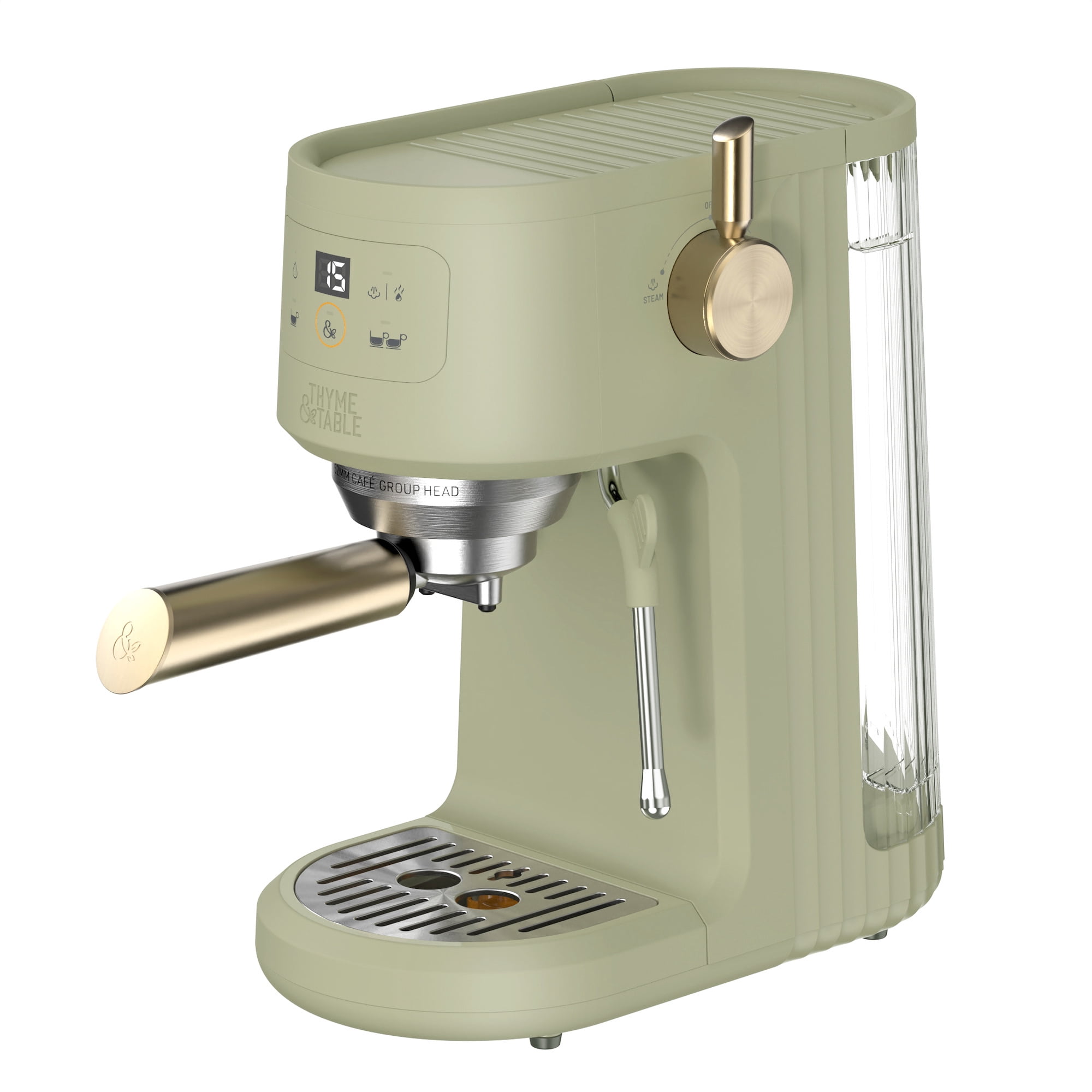Thyme & Table Barista Mini Espresso Machine with 15-Bar Pressure and Steam Wand, Eucalyptus Green