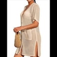 thumbnail image 3 of Vestido de Crochet con Botones y Abertura Lateral para Mujer, Traje de Baño con Bolsillos Albaricoque M, 3 of 9