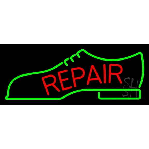 Repair Shoe Logo LED Neon Sign 13 x 32 - inches, Black Square Cut Acrylic Backing, with Dimmer - Bright and Premium built indoor LED Neon Sign for store interior Décor, Storefront.