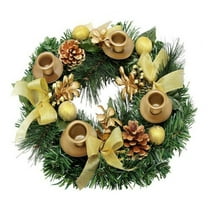 Christmas 14" Christmas Advent Wreath Ring Candle Holder Yellow Ribbon and Advent Calendar Season Candle Holder Centerpiece Decor X Mas Candles Decorations