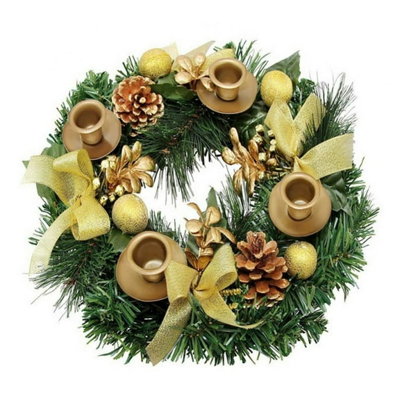 Christmas 14" Christmas Advent Wreath Ring Candle Holder Yellow Ribbon and Advent Calendar Season Candle Holder Centerpiece Decor X Mas Candles Decorations
