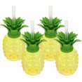 thumbnail image 1 of 26-27 4pcs Pineapple Shaped Plastic Drinking Cups with Lid and Straw Party Cup, 1 of 4
