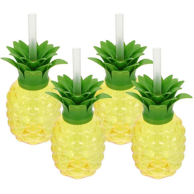 26-27 4pcs Pineapple Shaped Plastic Drinking Cups with Lid and Straw Party Cup