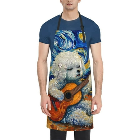

Lukts Dog Guitar Starry Night Pattern Kitchen Cooking Aprons Adjustable Bib Soft Chef Apron with 2 Pockets for Men Women
