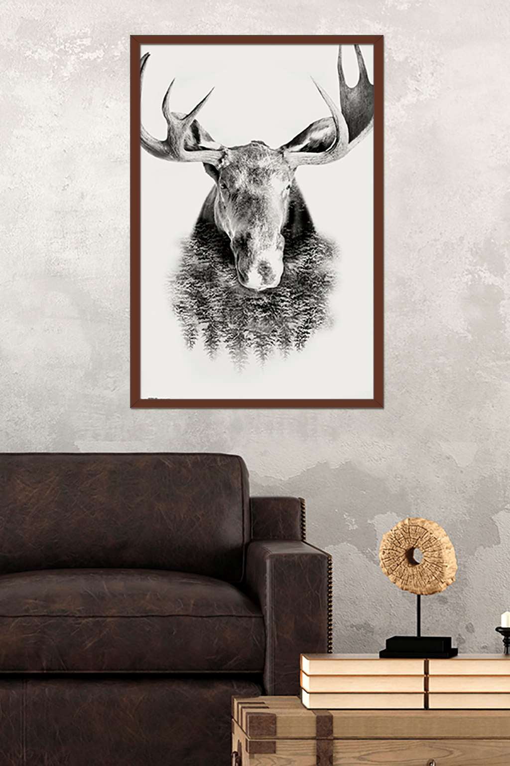 Moose - Trees Wall Poster, 22.375" x 34", Framed