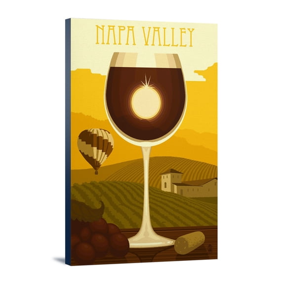Napa Valley, California, Wine Glass and Vineyard, (12x18 Wrapped Canvas, Wall Decor, Artwork)