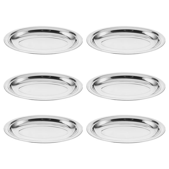 PartyKindom oval vanity tray Stainless Steel Serving Tray Silver 6Pcs