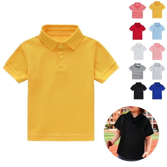 Mfakffe Toddler Polo Shirts Summer Back To School School Uniform Short Sleeve Comfortable Casual Lapel Collar T Shirts(Yellow,9-10 Years)