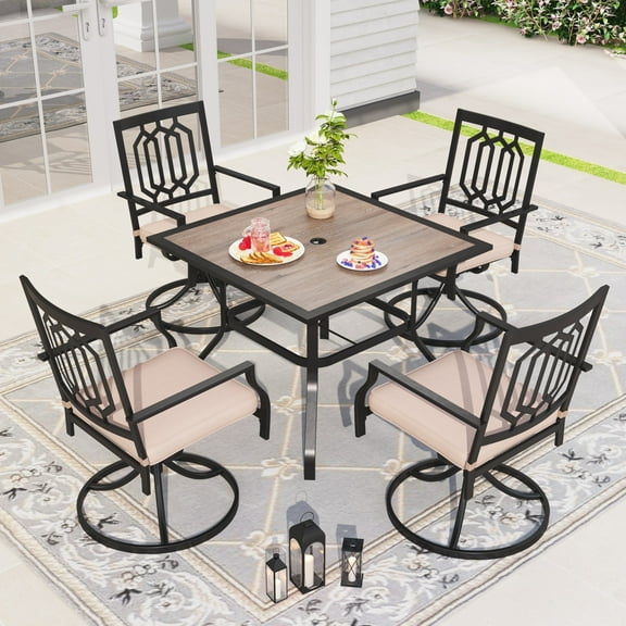 Sophia & William 5Pcs Outdoor Patio Metal Dining Set Swivel Chairs and 37" Wood-like Table Set