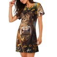 thumbnail image 2 of Easygdp Cute Cow Sunflower Crown A Camisón de manga corta para mujer, informal, estampado, 2 of 6