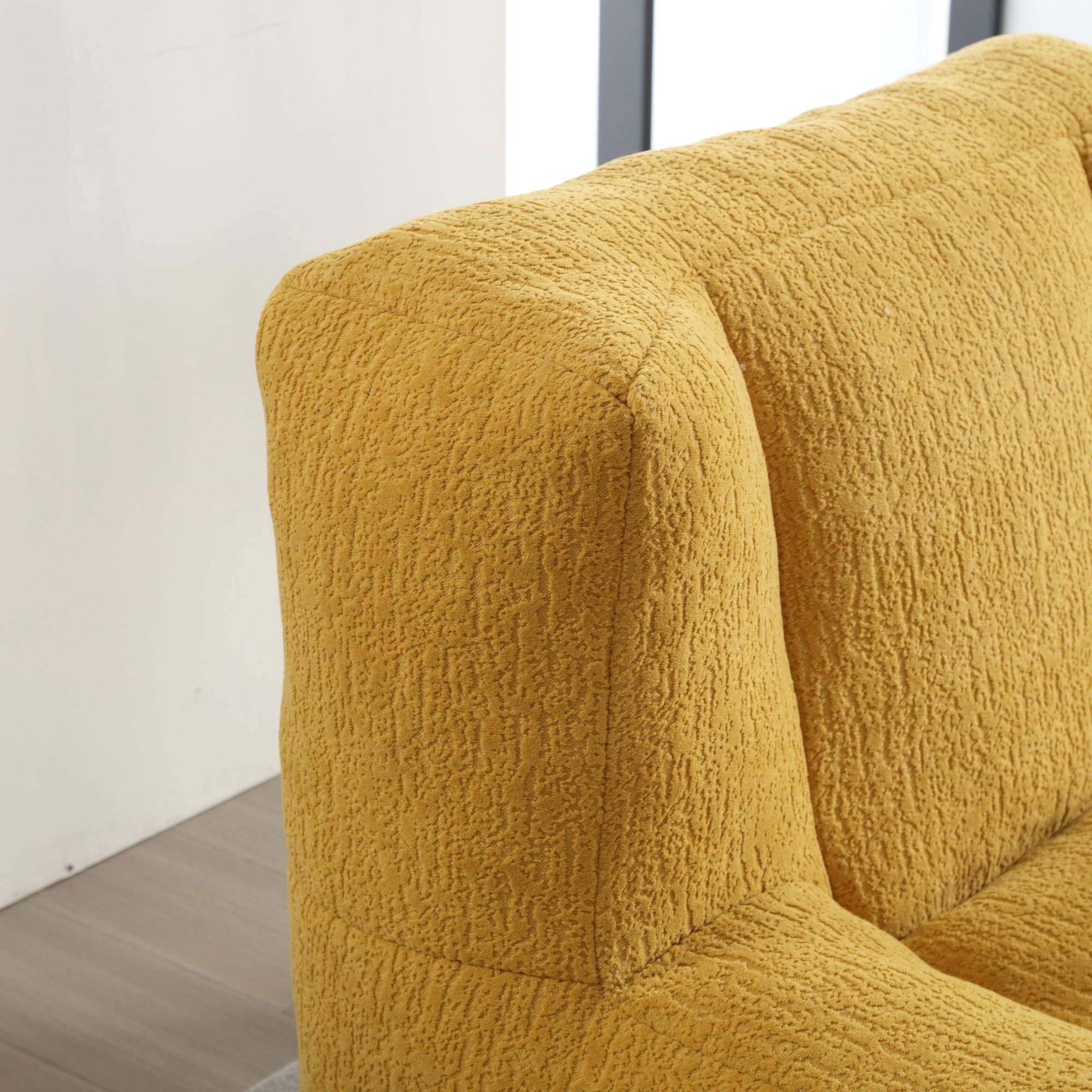Accent Chair with Ottoman Set,Modern Velvet Bean Bag Chair for Adults and Childs,Upholstered Lazy Sofa Chair Armchair for Living room, Bedroom, Apartment,Yellow
