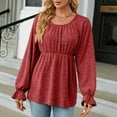 thumbnail image 7 of cfhntfmh Casual Shirts for Women Fashion Crewneck Long Sleeve Flowy Dressy Tops Loose Pleated Badydoll Blouses, 7 of 7