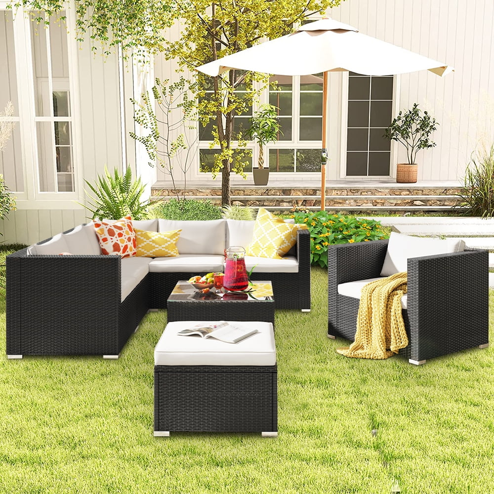 8 Piece Patio Coffee Set, AllWeather Patio Conversation Set with 6