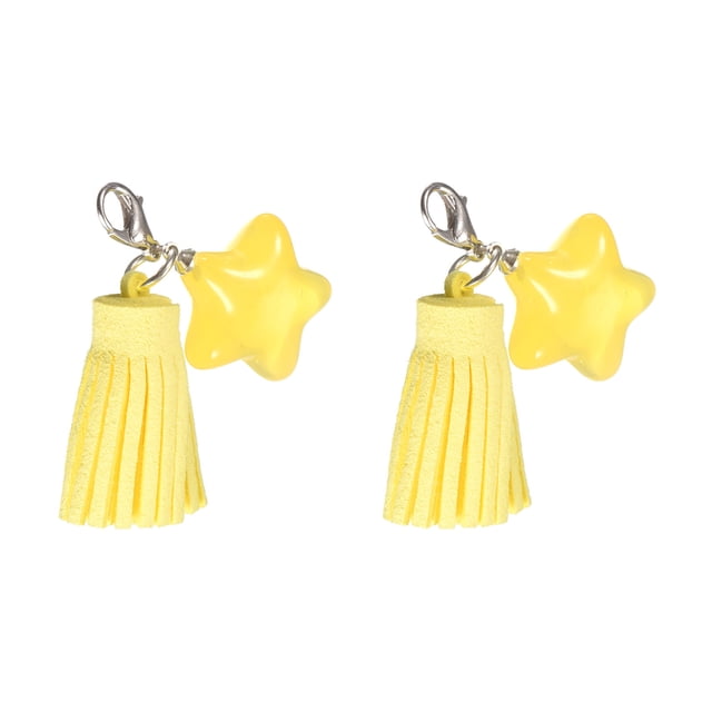 Colgante Dije Llavero Acrílico Estrella Cuenta Dije Cuero Borla con Llavero Anillo Clip para Joyería Fabricación Bricolaje Artesanía 2uds Amarillo