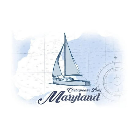 Chesapeake Bay, Maryland - Sailboat - Blue - Coastal Icon Print Wall Art By Lantern